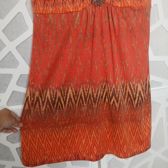 6 Degrees Y2K Boho Red Multi Print Mini Dress Womens XL Vintage Boho Western - Picture 3 of 9